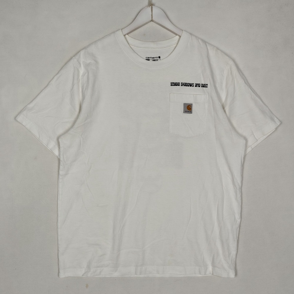 Carhartt Studio Shadows and Dust Graphic Pocket T-Shirt White Loose Fit Large